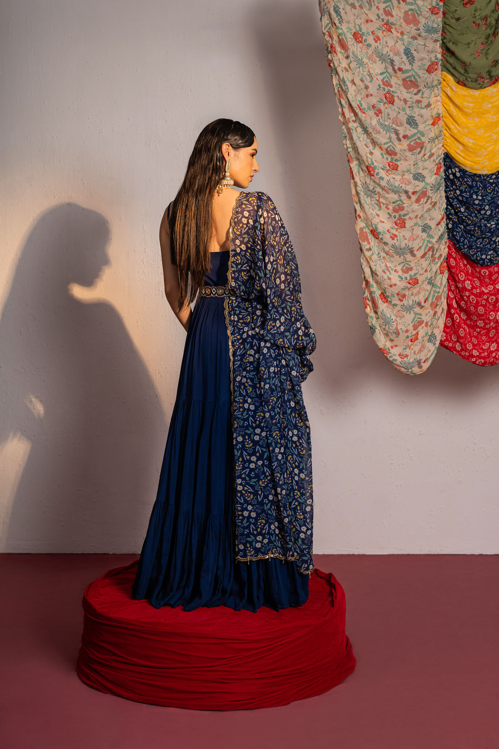 Embroidered Printed Royal Blue Anarkali Suit