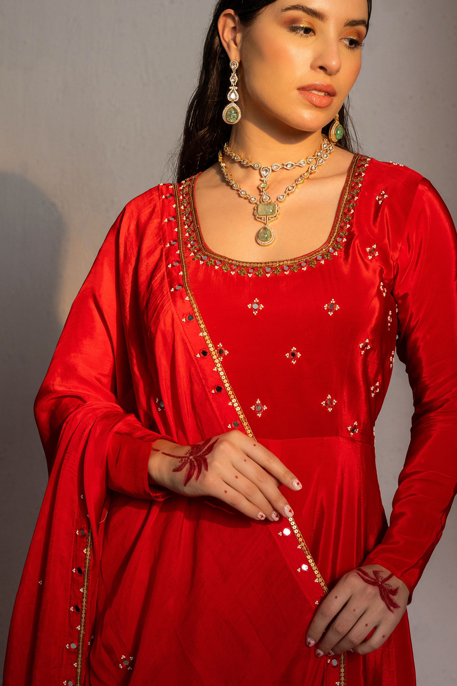 Red Embroidered Anarkali Suit Set