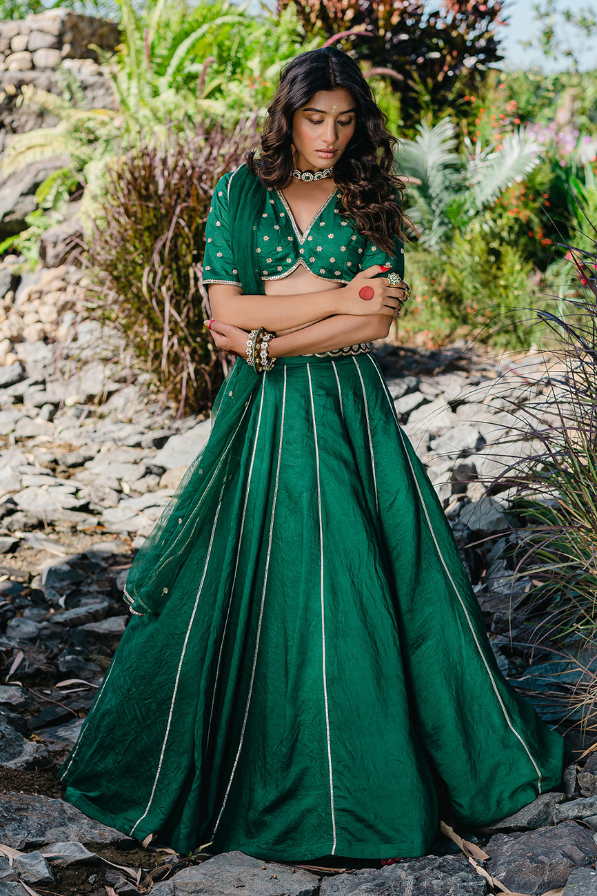 Embroidered Emerald Green Lehenga