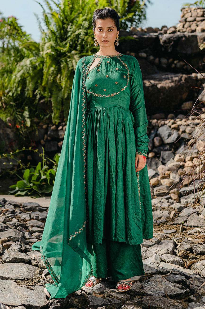 Embroidered Emerald Green Anarkali Suit