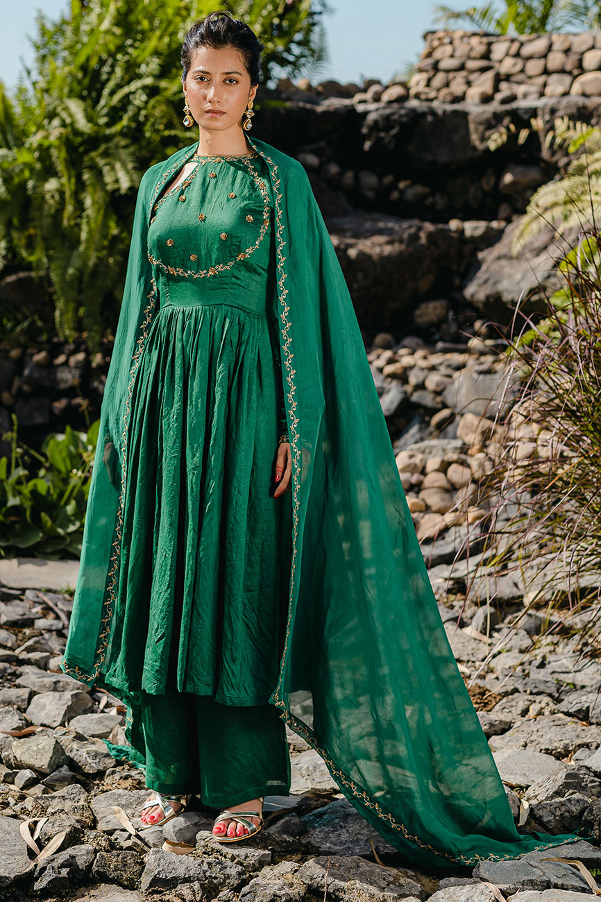 Embroidered Emerald Green Anarkali Suit