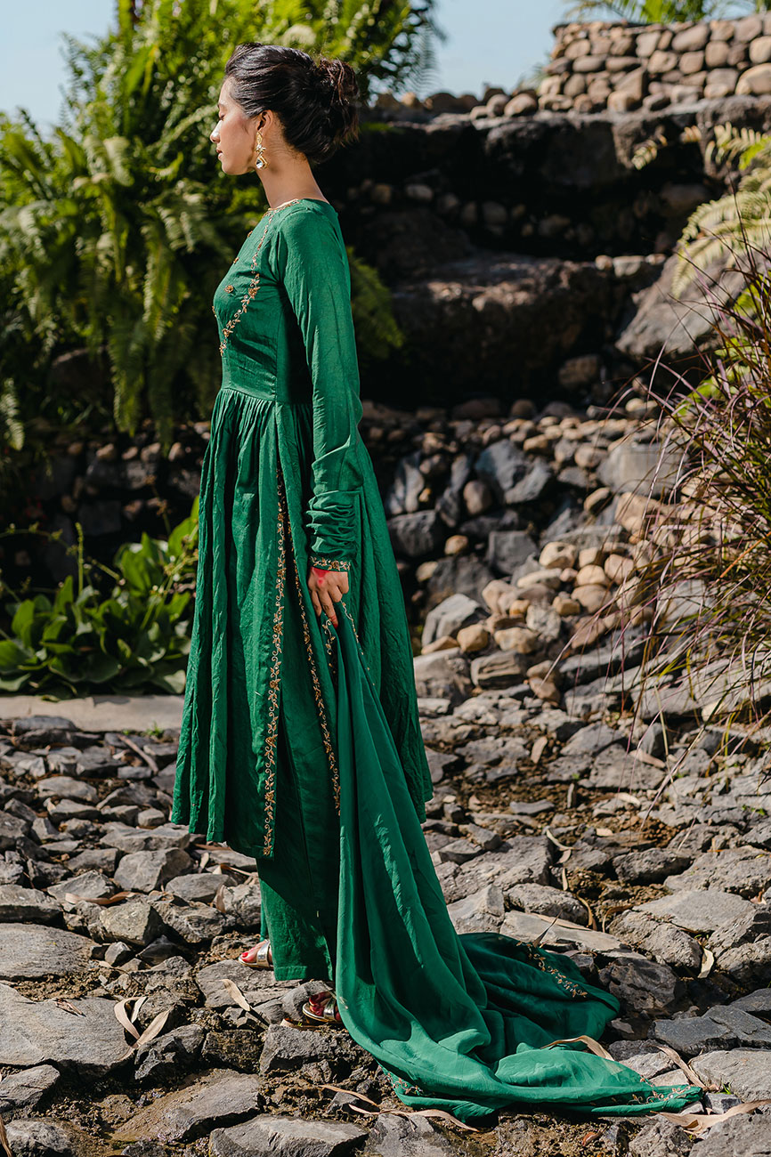 Embroidered Emerald Green Anarkali Suit