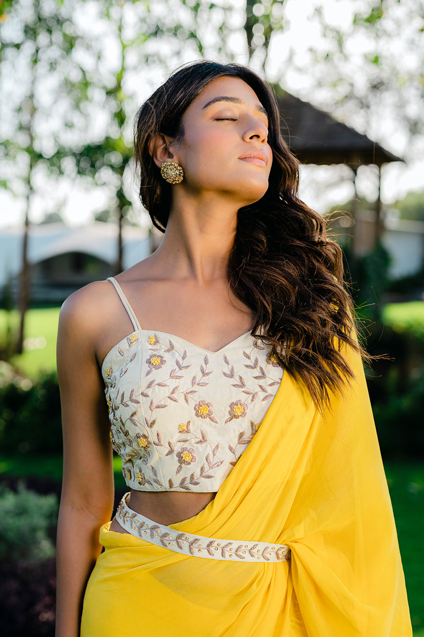 Drape Yellow Embroidered Saree