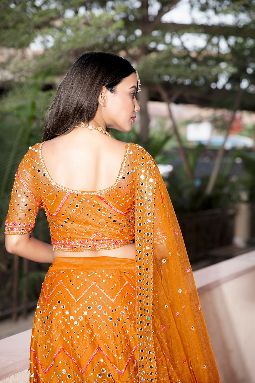 Mustard Yellow Phulkari Lehenga