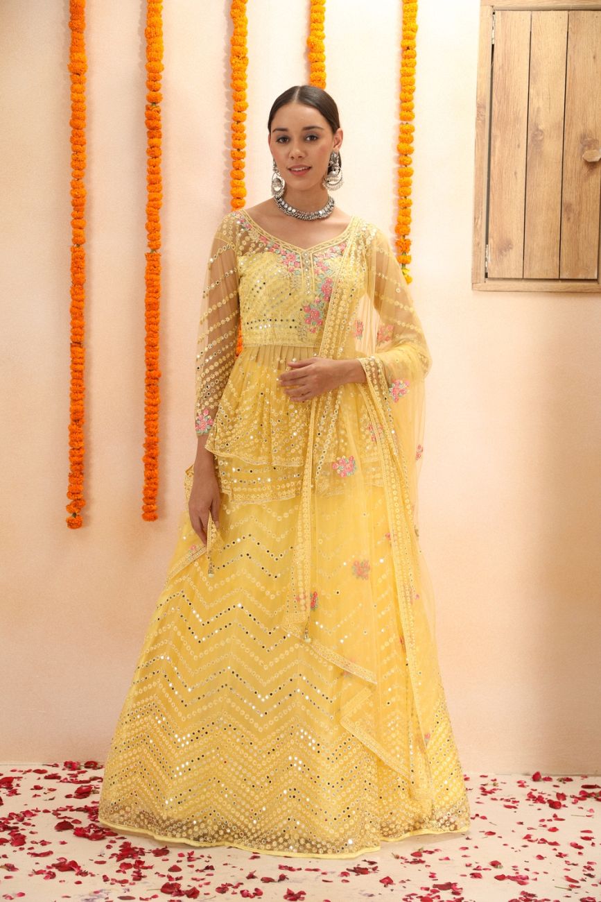 Peplum Bright Yellow Colour Lehenga