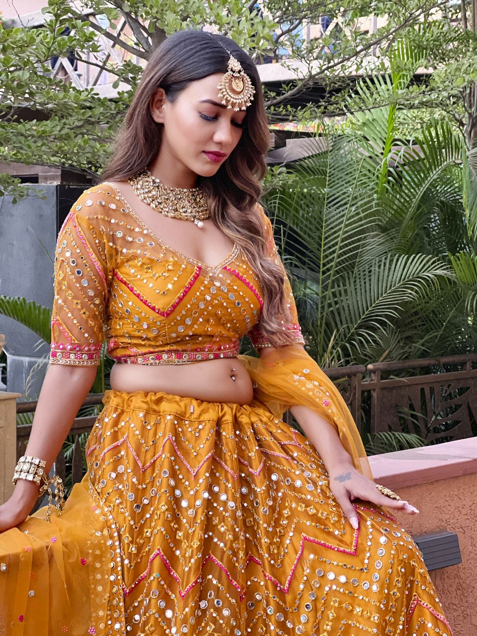 Mustard Yellow Phulkari Lehenga