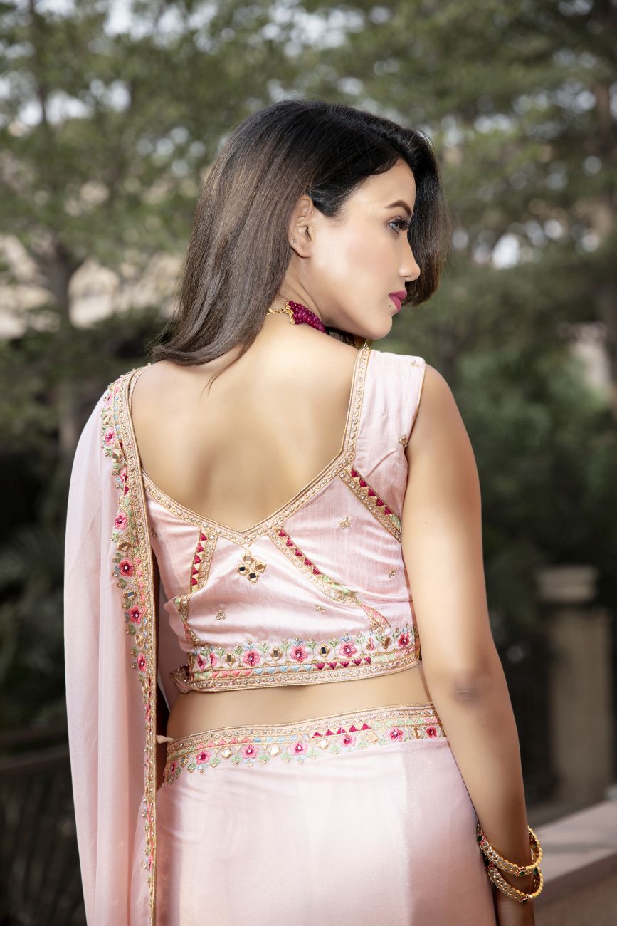 Crepe Embroidered Pink Colour Saree
