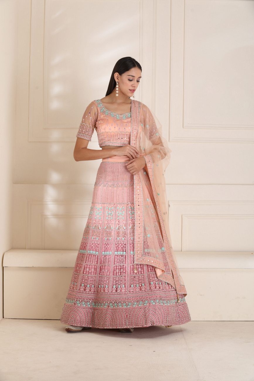  Shaded Embroidery Pink Colour Lehenga