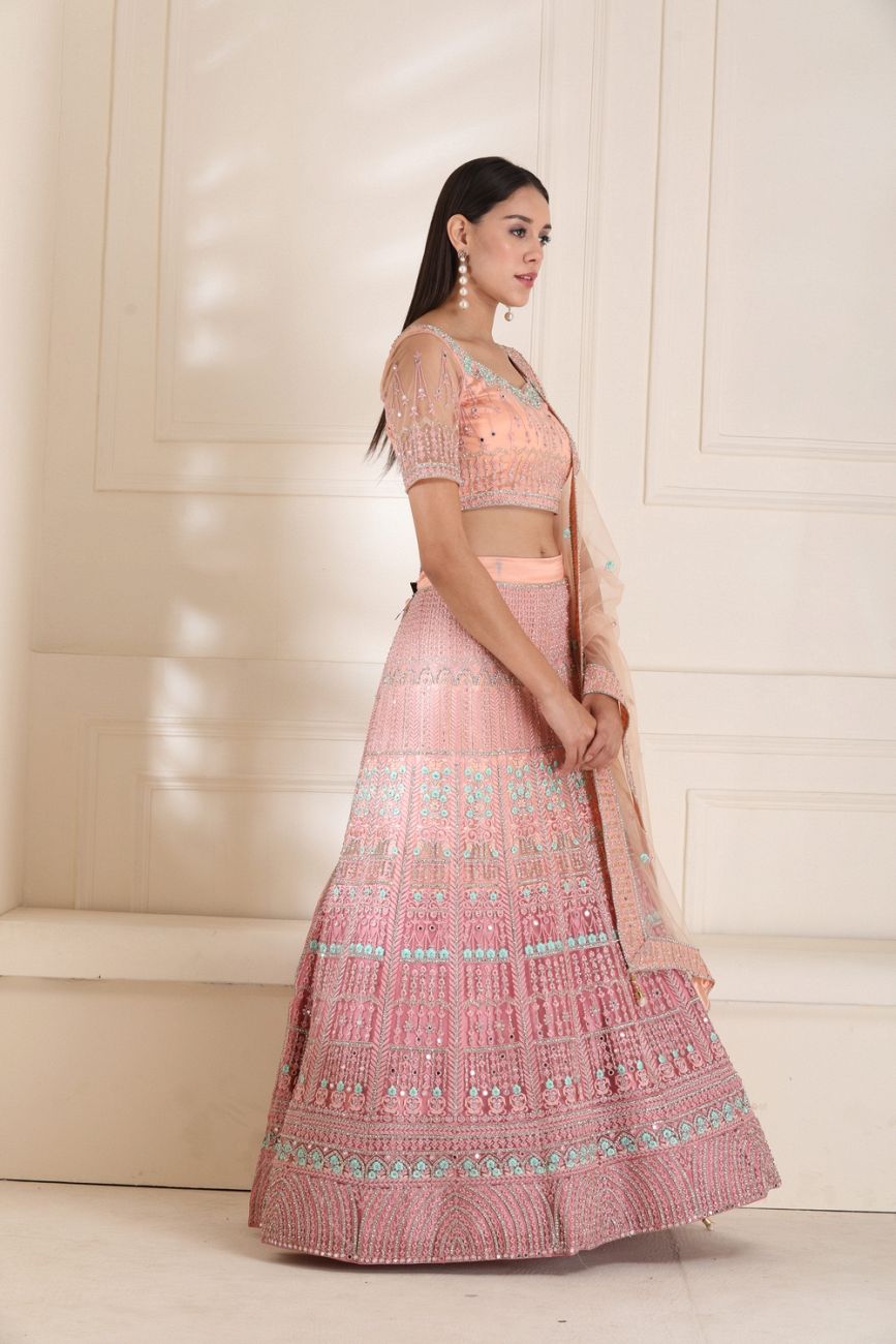  Shaded Embroidery Pink Colour Lehenga