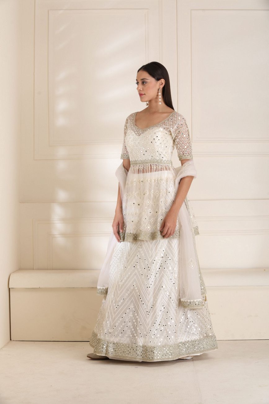 Embroidery Peplum Off White Lehenga