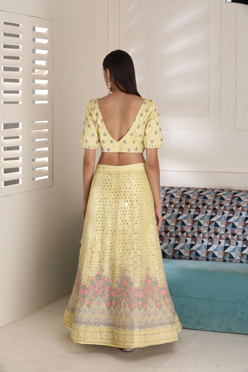 Mirror Work Lemon Colour Lehenga