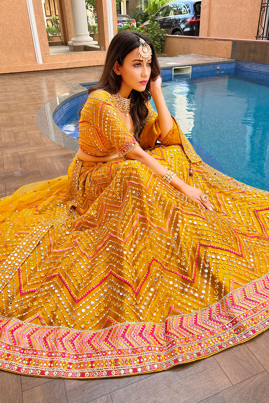 Mustard Yellow Phulkari Lehenga