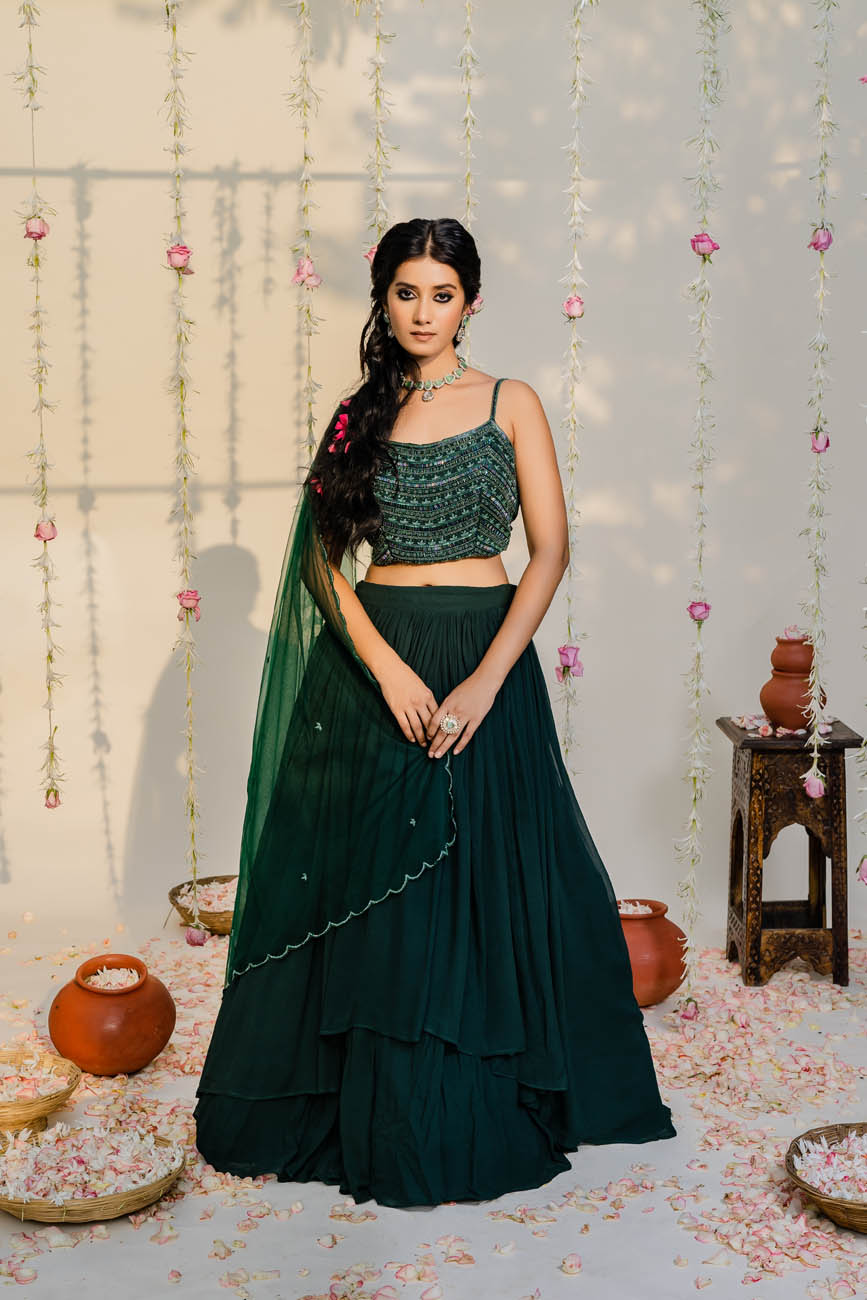 Collection more than 154 bottle green lehenga latest