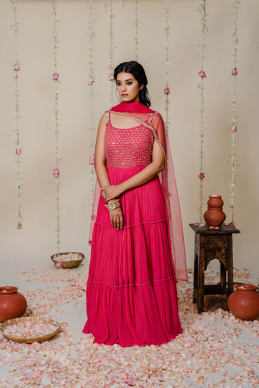 Buy UrbanStree Alia Pink Designer Anarkali Suit Set For Women Online
